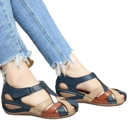 

Women Sandals Comfortable Flat Shoes Flexible PU Walking Shoes with Breathable Cut out Upper for Valentine s Day Christmas Gift Blue 37