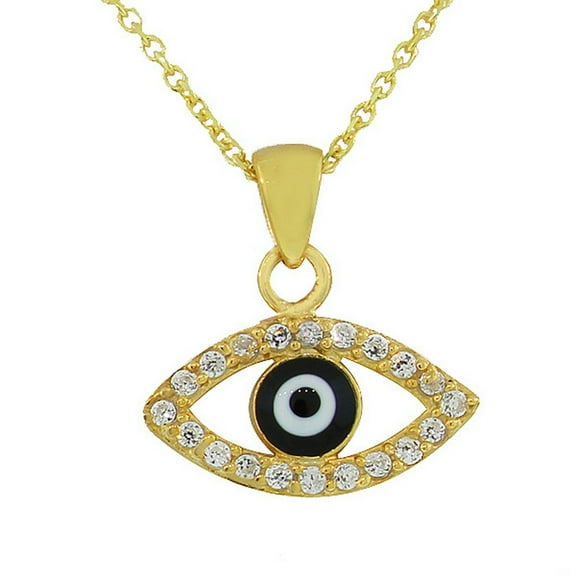 925 Sterling Silver White CZ Hamsa Evil Eye Pendant Necklace
