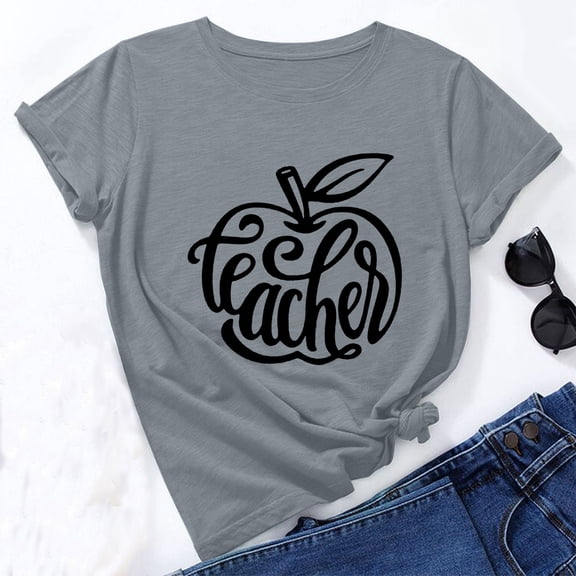Otvok Womens T-Shirt Loose Round Neck Pullover Bottoming Teacher'S Day Print Short Sleeve Tops