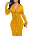 thumbnail image 3 of DYMADE Women Plus Size Sexy Slim Solid Color Single Breasted Cardigan Long Sleeve Dress, 3 of 4