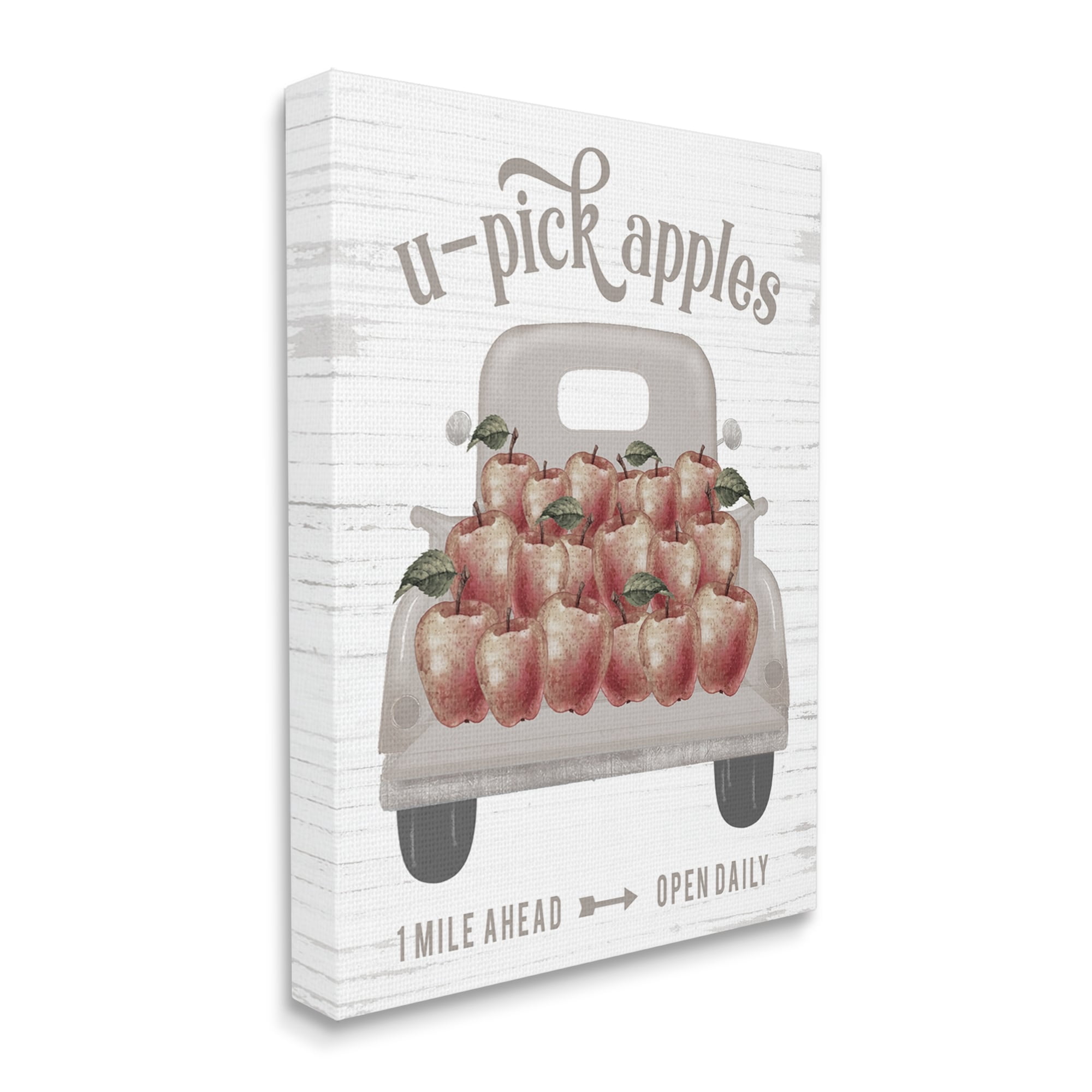 U-Pick Apples Autumn Harvest Truckload Rustic Sign Transportation Graphic Art Gallery-Wrapped Canvas Print Wall Art
