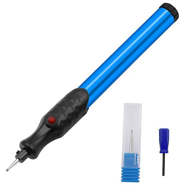 CHAO Bolígrafo grabador, azul, bolígrafo grabador eléctrico, herramienta de tallado para bricolaje, papelería, joyería escolar, metal, vidrio, piedra, plástico, madera, madera con punta de diamante