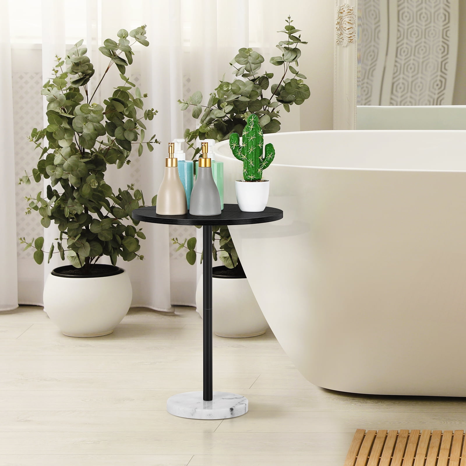 Round Bar Nightstand Coffee Table Office Bedroom White Marble Base Large