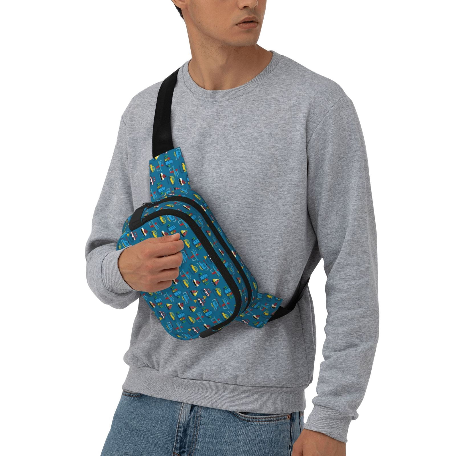 Picia Transportations with Buildings Print Square Double-Layer Waist Bag Mini Adjustable Waist Belt Bag Exercise Running Travel Hiking