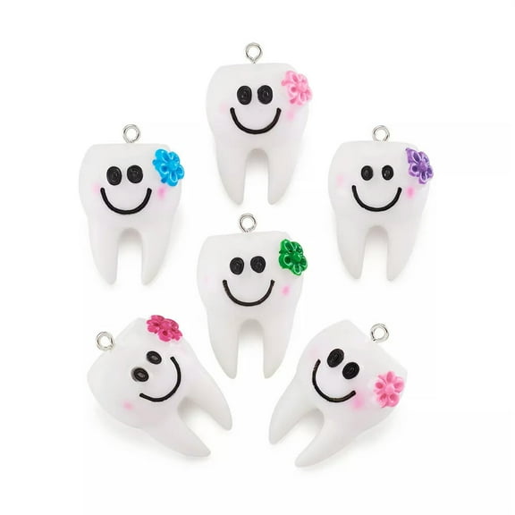 U8MO 10pcs Resin Tooth Pendants Mini Cute Charms With Tone Iron DIY Crafting 32~34mm