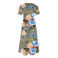 thumbnail image 4 of Fankiway Robe Longue d'Été pour Femmes à Manches Courtes, Col Rond, Ample, Imprimée de Fleurs, Grande Taille, Liquidation, 4 of 5