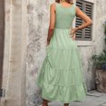 thumbnail image 6 of ChaoHeng Plus Size Dresses Clearance under $10 Women's A-Line Slip Dress Ruffled Hem Round Neck, Sleeveless Solid Color,Green XXL, 6 of 6
