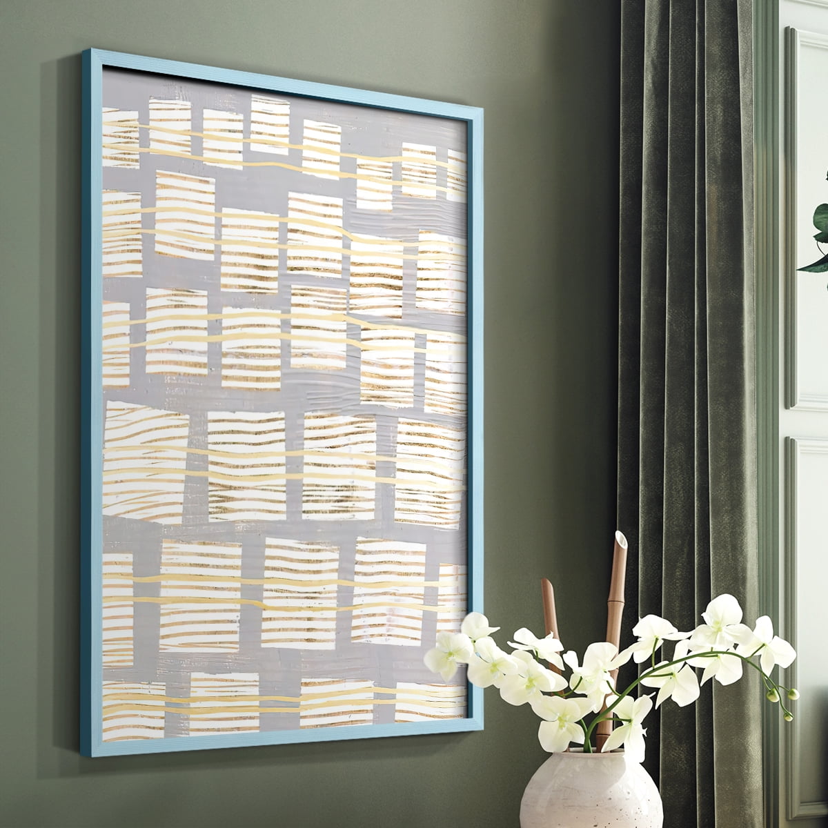 Networks II Framed Print in Blue Solid Wood Framed Print No Nail Hanging