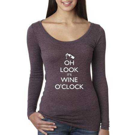 New Way 795 - Women's Long Sleeve T-Shirt Oh Look It's Wine O'Clock Time Drinking XL Vintage