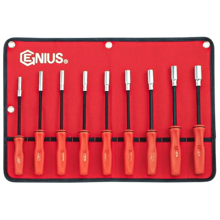 Genius Tools Hex Nut Driver Set Metric 9 Piece Long Magnetic Drive Professional Hand Tool - NM-009MD
