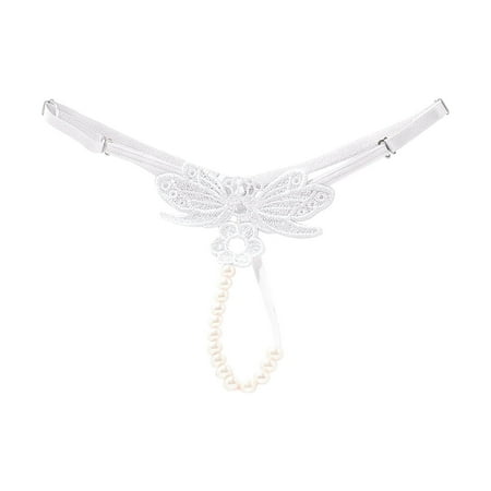 

sebtyili adjustable large size panties female embroidered pearl open crotch thong