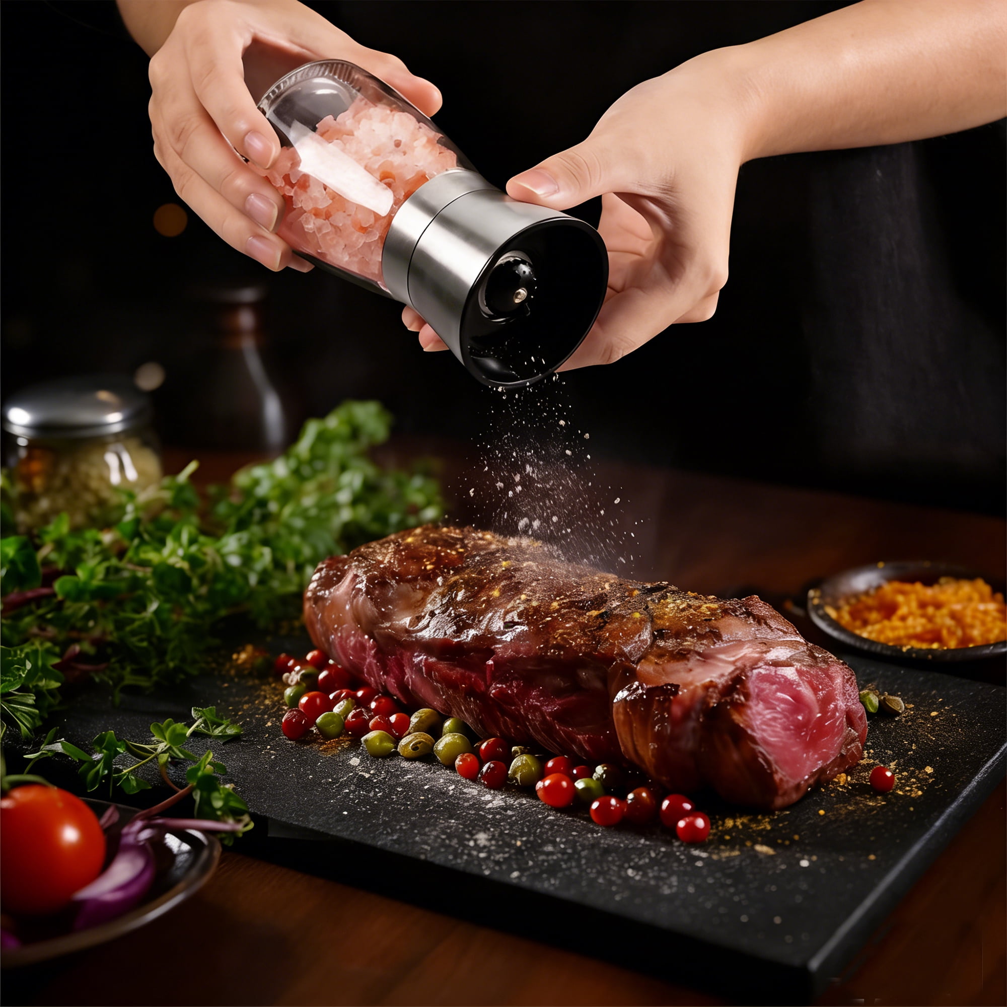 2 Pack Salt and Pepper Grinder Set, Adjustable Coarseness Stainless Steel Spice Mills, Manual Spice Grinders for Sea Salt Black Pepper Spices