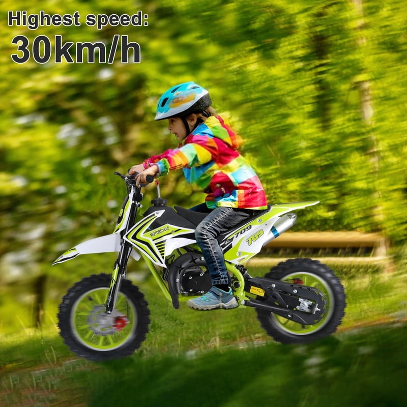 49cc Kids Dirt Bike, 2-Stroke Gas Powered Mini Motocross Motorcycle for Ages 6-12, Off-Road Dirtbike with Dual Disc Brakes, Shock Absorption, 10-Inch Tires, Max Speed 40KM/H, Supports 220 LBS