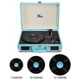 thumbnail image 3 of Reproductor de discos estéreo de vinilo azul, tocadiscos portátil de 3 velocidades, Maleta integrada con 2 altavoces, salida de línea RCA, conector auxiliar para auriculares, grabadora de PC, 3 of 5