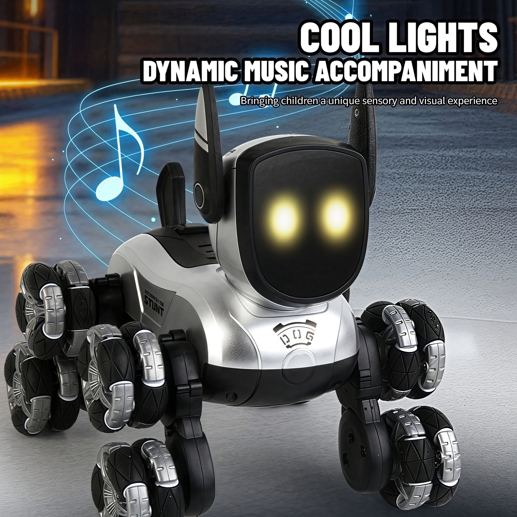 Aofar Mini Stunt Electronic Pet Robot Dog with LED Lights and Music, 1 Pack