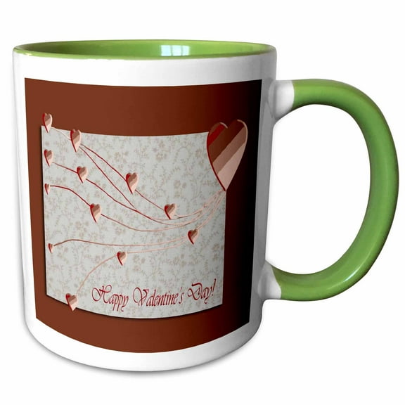 3drose, Happy Valintines Day, Copper Hearts, 11oz Two-tone Green Mug
