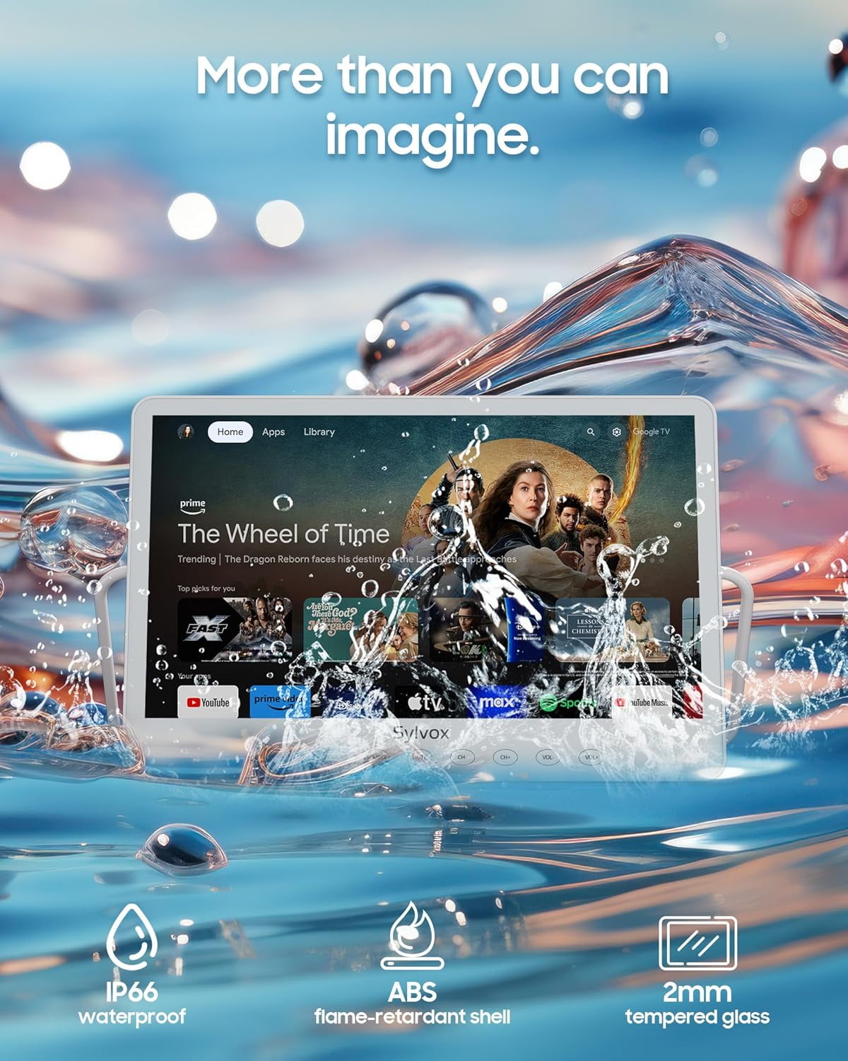 SYLVOX 15.6" Portable TV, 1080P Google TV with Rechargable Battery 6H/10000 mAh, IP66 Waterproof