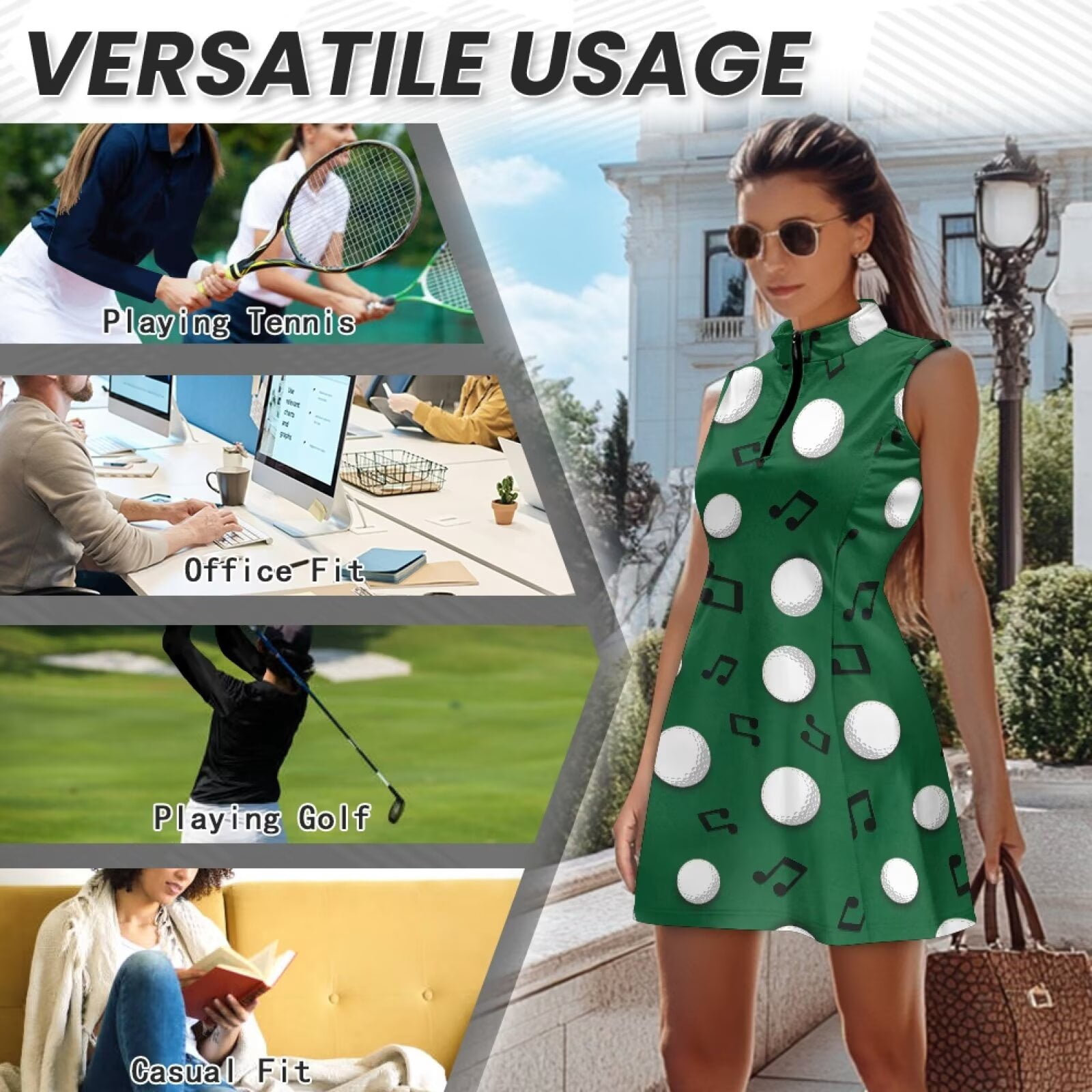 Yuyamidu Golf Balls Golf Dress for Women Musical Note Anti Wrinkle Athletic Dress for Women Sleeveless Comfort Workout Athletic Dresses with Pockets Shorts Outfits Size XS