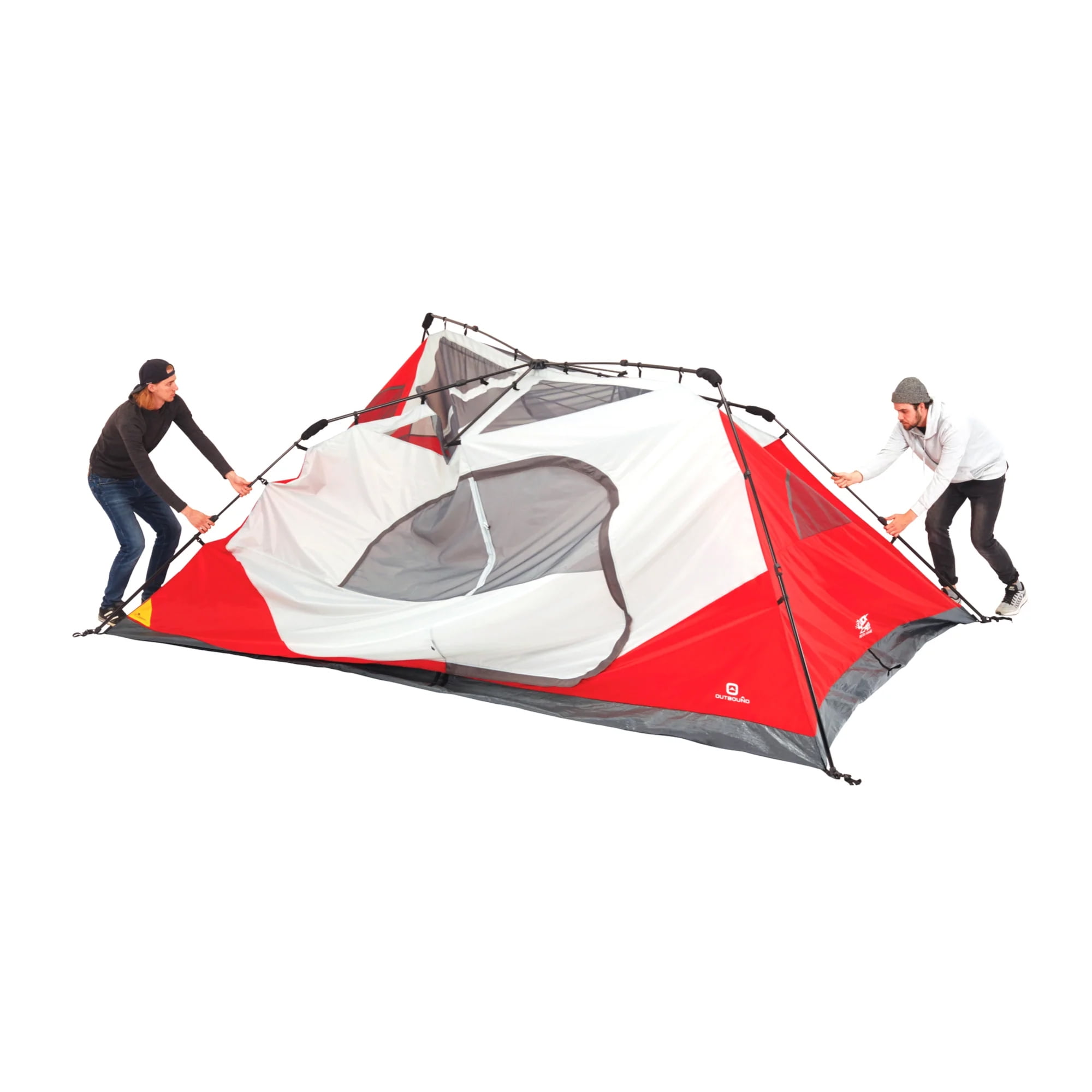 Outbound QuickCamp 10 Person Easy Up Cabin Tent with Rainfly and Carry Bag, Red