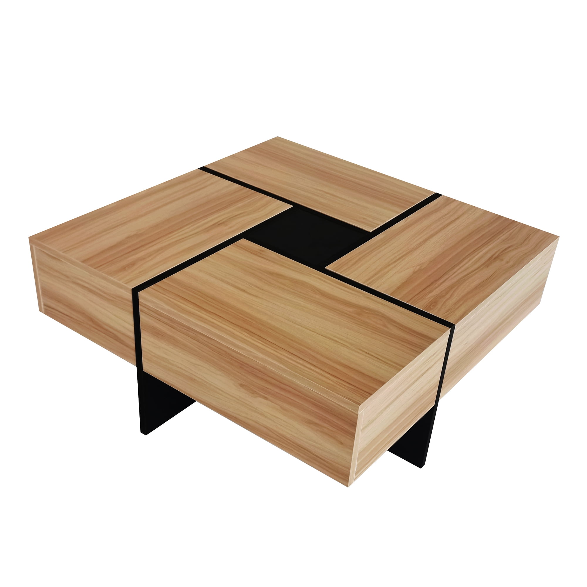 MAYEERTY Unique Design Coffee Table with 4 Hidden Storage Compartments, Square Cocktail Table with Extendable Sliding Tabletop, UV High-Gloss Center Table for Living Room, 31.5"x 31.5",Brown