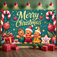 thumbnail image 6 of Gingerbread Man Merry Christmas Banner Candy Cane Xmas Display Christmas Ornament Golden Star Holiday Backdrop for Christmas Party Home Decoration Xmas Celebration, 6 of 9