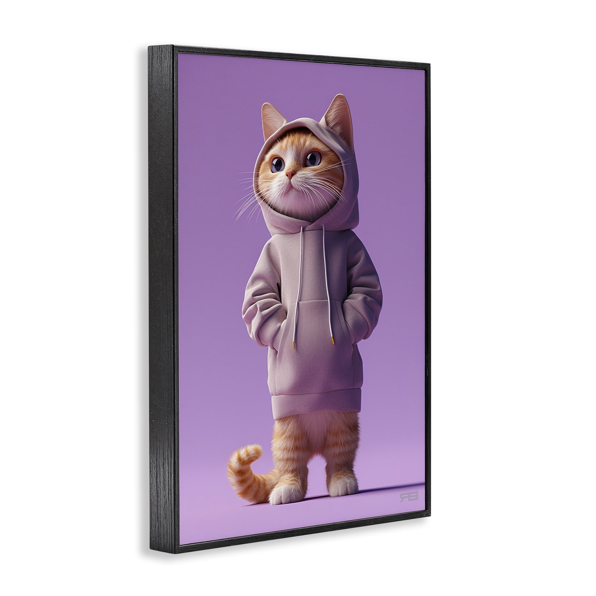 Stupell Industries Trendy Cat in Purple Animals & Insects Painting Black Framed Art Print Wall Art, 20 x 30
