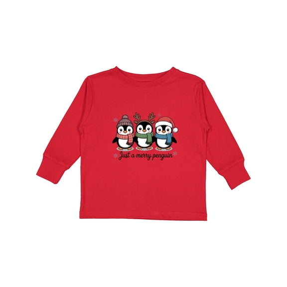 Inktastic Just a Merry Penguin Boys or Girls Long Sleeve Toddler T-Shirt