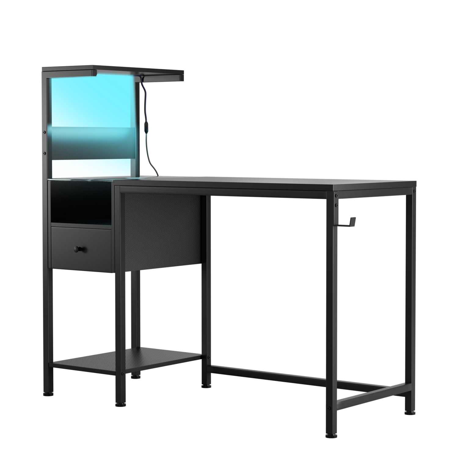 Computer Desk With Power Outlet & Storage Shelves, Study Writing Table With USB Ports Charging Station, PC Desk Workstation For Home Office, Black