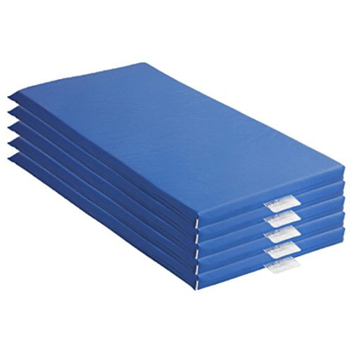 ECR4Kids 2" Thick Rainbow Rest Nap Mats with Name Tag Holder, Blue (5-Pack)