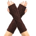 thumbnail image 2 of Elainilye Fashion Women's Winter Fingerless Gloves Rhombus Knitted Wool Gloves Winter Warm Half Finger Mittens Fingerless Long Gloves,Brown, 2 of 7