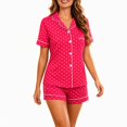 thumbnail image 2 of Women's Polka Dot Button Down Pajama Set Short Sleeve with Shorts Summer Casual Plus Size Sleepwear, 2 of 6