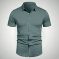 thumbnail image 2 of TAGOLD Mens Summer Short Sleeve Turndown collar Blouse & Shirt Solid Color Formal Casual Button Top, 2 of 5