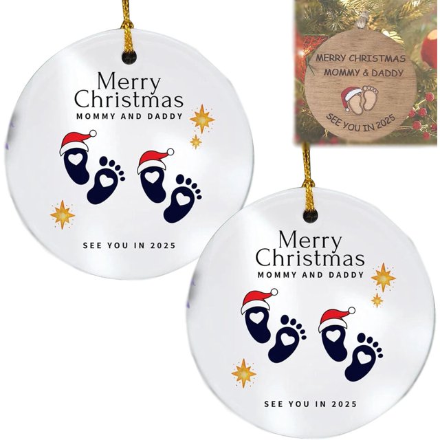 Nos vemos en 2025 Adorno para árbol de Navidad, Feliz Navidad, mamá y papá Nos vemos en, Feliz Navidad, mamá y papá, Adorno navideño para baby shower en el día de Navidad (2 piezas B)