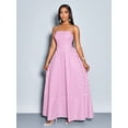 thumbnail image 4 of Pink And White Striped Maxi Dress With Spaghetti Straps, Chest Gathering, Pockets, A-Line Flowing Silhouette, 4 of 6