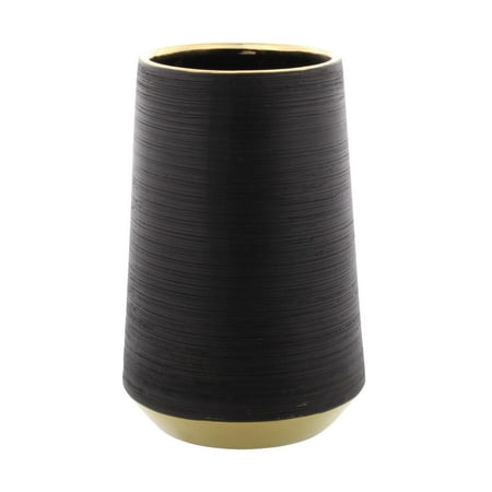 Black Ceramic Vase - Decmode Glam 8 inch black ceramic pear-shaped vase with gold accents, Black