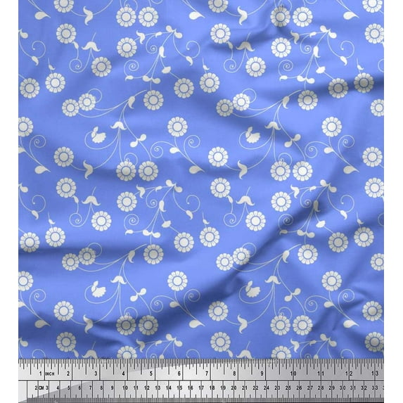 Soimoi Poly Georgette Fabric Swirl,Leaves & Floral Artistic Printed Fabric 1 Yard 42 Inch Wide