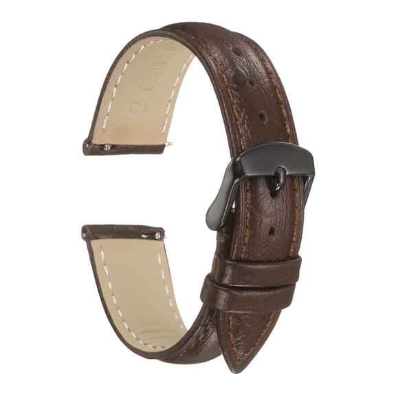 Uxcell Leather Watch Bands, 18mm Width Quick Release Watch Strap Ostrich Pattern Top Grain Replacement Wrist Band Black Buckle for Men Women, Coffee