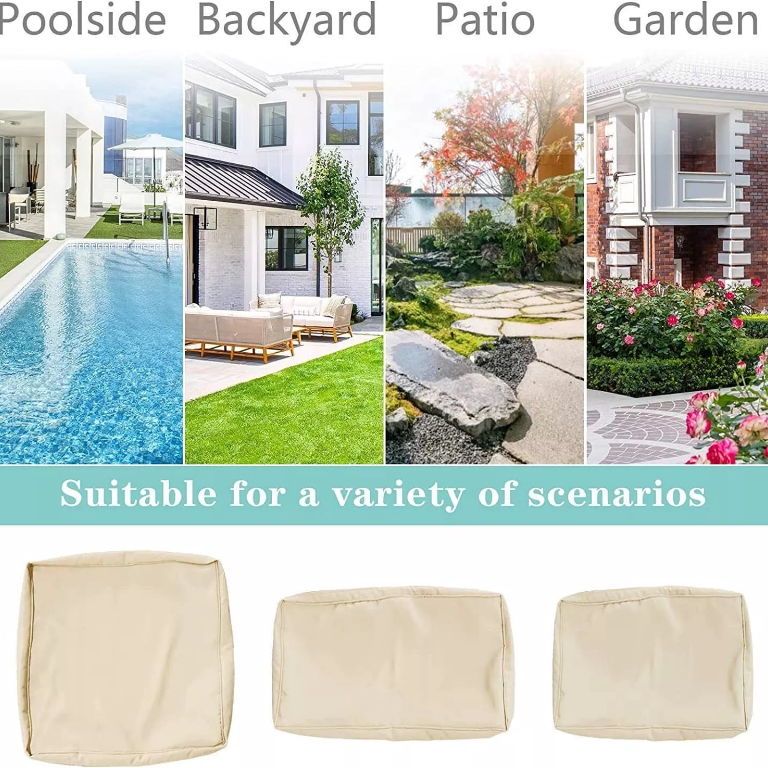 FKS LIFE Outdoor Cushion Slipcovers 25x25x3.15 inches Patio Cushion Covers Splash Proof Water with Zipper Furniture Cushion Cover