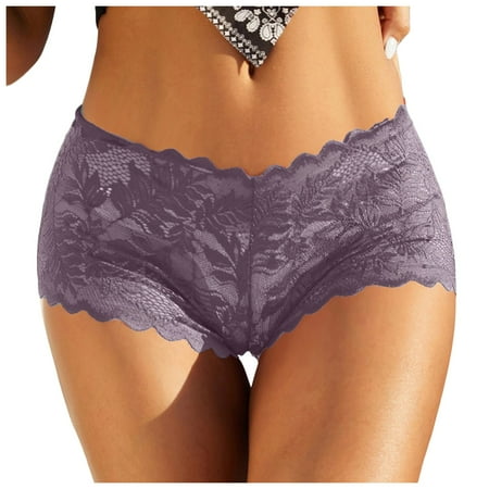 DXOUPM Underwear Womens Women Lace Boyshort Sexy Floral Panties Low Rise Underwear Ladies Comfortable Underpants Female Lingerie Womens Seamless Underwear Thong Underwear Purple L