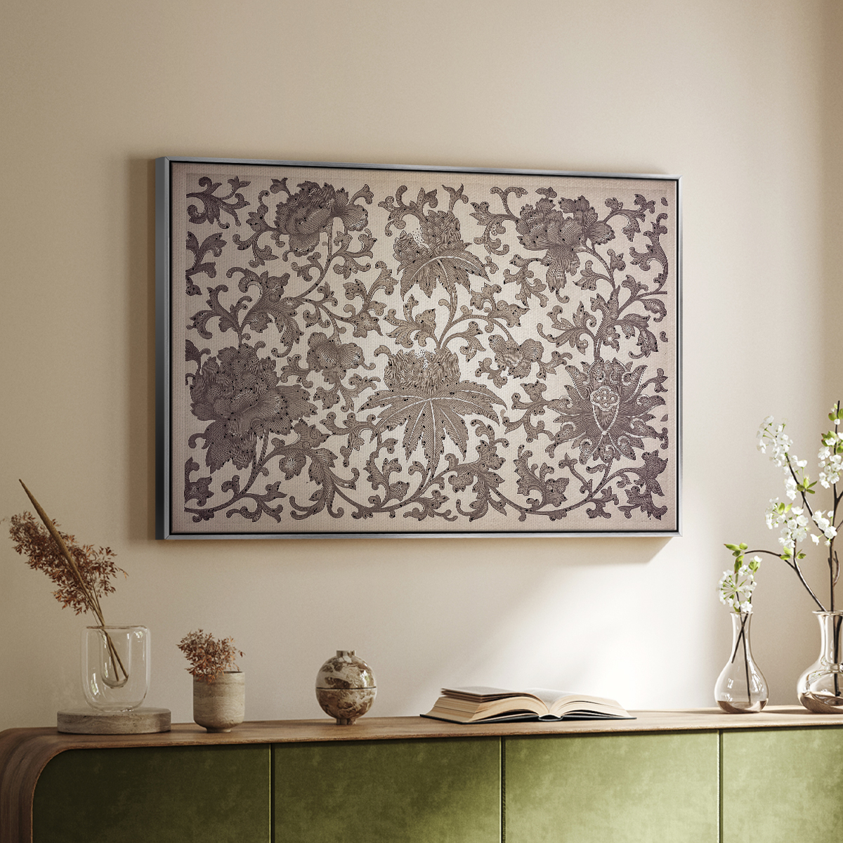 Vintage Abstract Print-XXIII Framed in Silver Wood Gallery Wrapped Canvas 17 in. x 25 in.