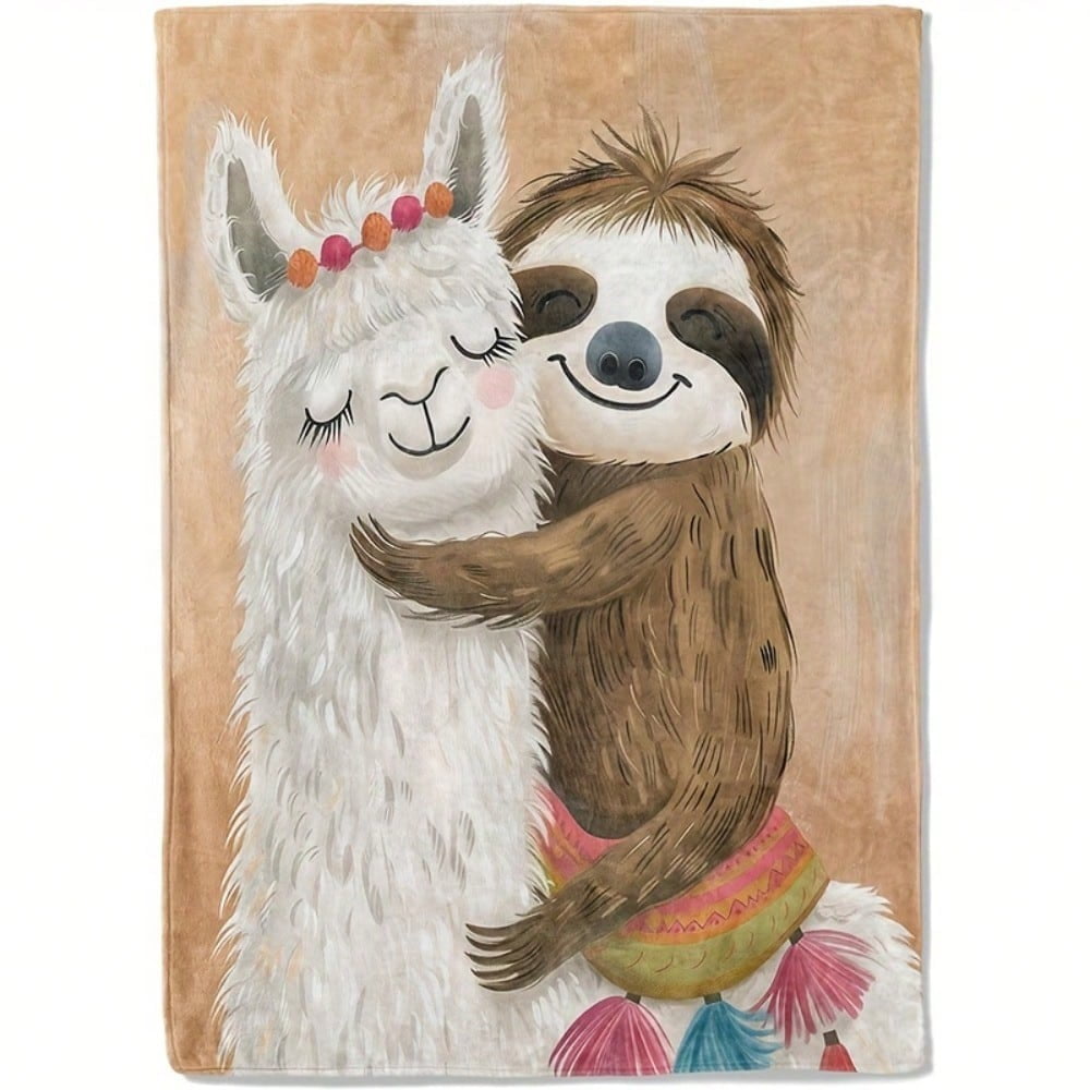 HELLOYOUNG Soft Fleece Throw Blanket, Plush Cozy All-Season Lightweight Couch Bed Cover, Sloth & Llama Print, Machine Washable, 50x60 Inch