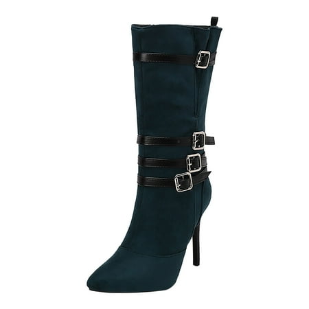 

Povozer Cowgirl Boots for Women Heel Snip Toe Floral Western Booties Mid Calf Boots with Embroidery(Green 8)