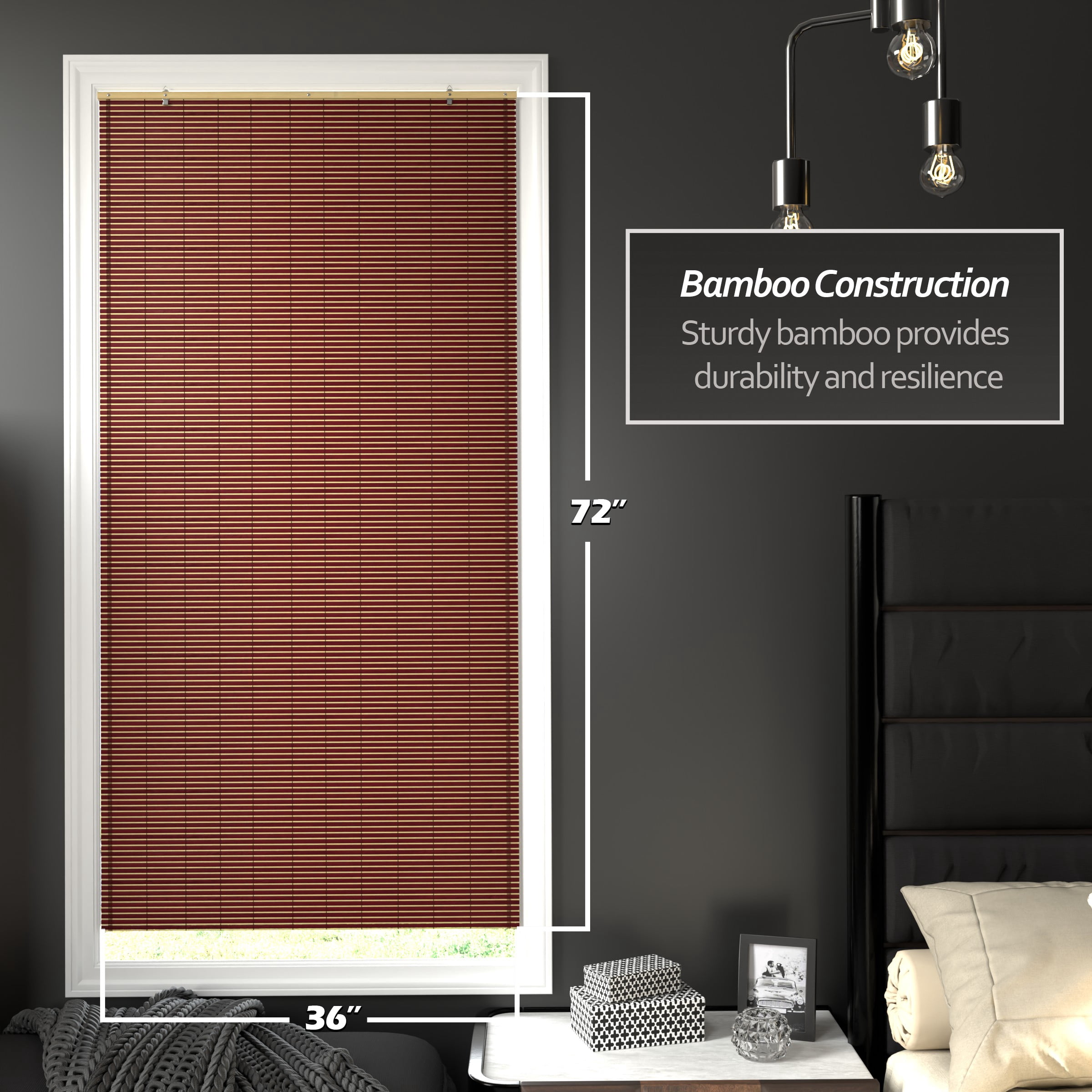 Red Lantern Bamboo Cordless Window Shade - Mahogany 36" W