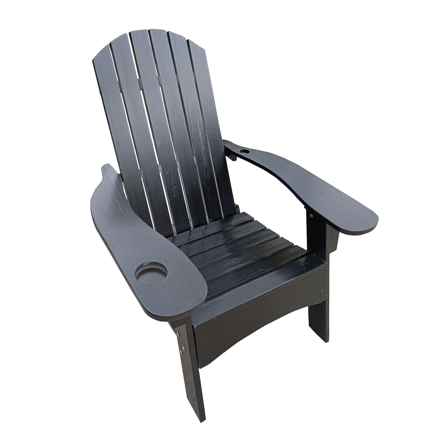 Resenkos Indoor/Outdoor Wood Adirondack Chair, Polywood Adirondack Chair with Hole to Hold Umbrella on The Arm, Black