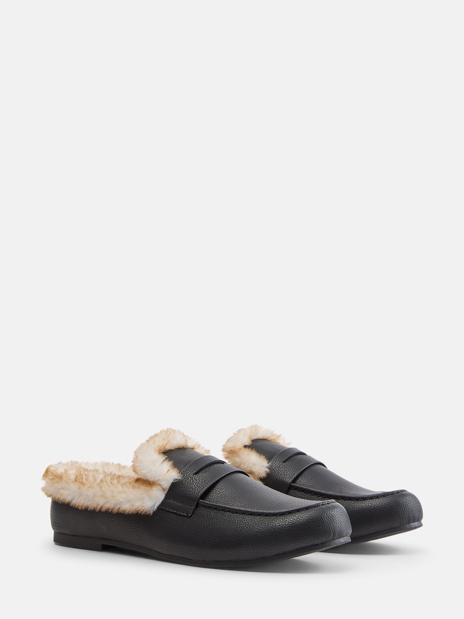 Joyspun Women's Loafer Mule Slippers with Faux Fur Lining