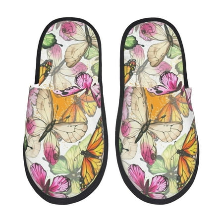 Balery Butterflies2 Slient Indoor Furry Fleece Comfort House Shoes Soft Non-Slip Home Shoes Cotton slippers House Slippers-- Medium