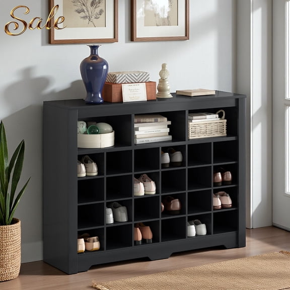 GZXS 24-Cubby Shoe Storage Cabinet, Modern Square Shoe Organizer with Open Cubbies, Large Capacity Entryway Shoe Rack for Hallway or Closet (Black)