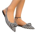 thumbnail image 2 of Willtoo Women's Pointed Toe Slip on Flat Stripe Bow Slides Mules Shoes, 2 of 5