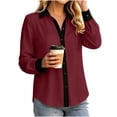 thumbnail image 3 of SEROYE Women's Button Down Shirt Color Block Long Sleeve Classic Fit Collared Blouse Dressy Casual Office Work Tops (M, Wine), 3 of 7
