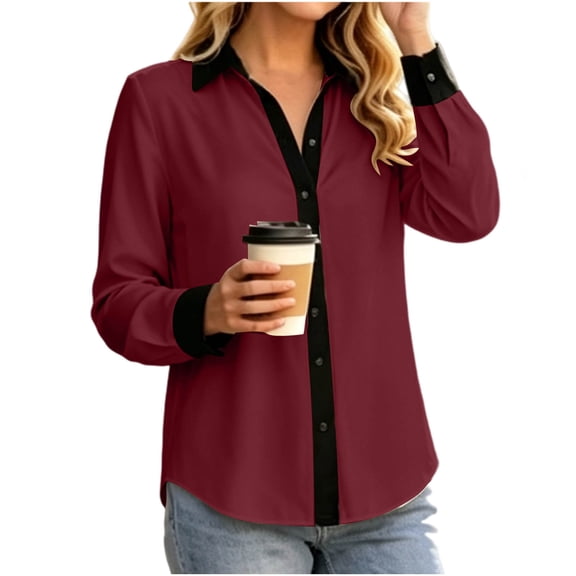 Admvng Women's Tops Button-Down Shirt Long Sleeve Casual Leisure Elegant Blouse